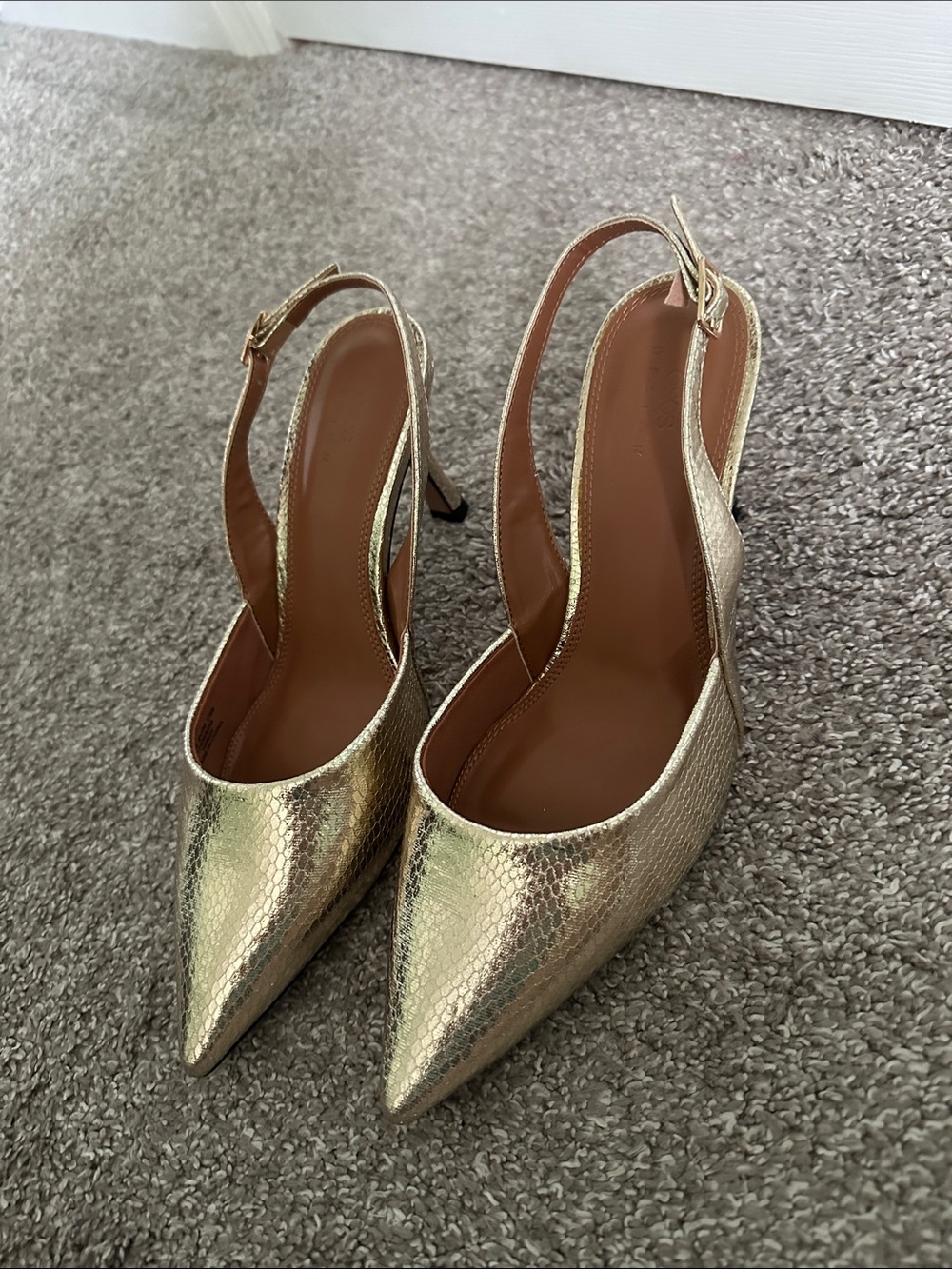ASOS Gold Metallic Pointed-Toe Slingback Heels